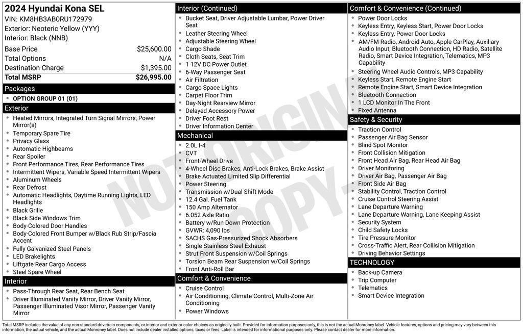 used 2024 Hyundai Kona car, priced at $21,550