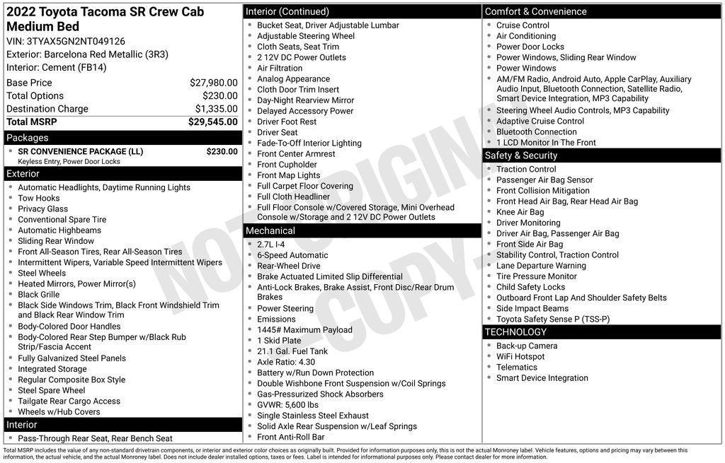 used 2022 Toyota Tacoma car, priced at $28,050