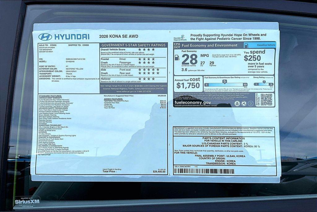 new 2026 Hyundai Kona car, priced at $26,490