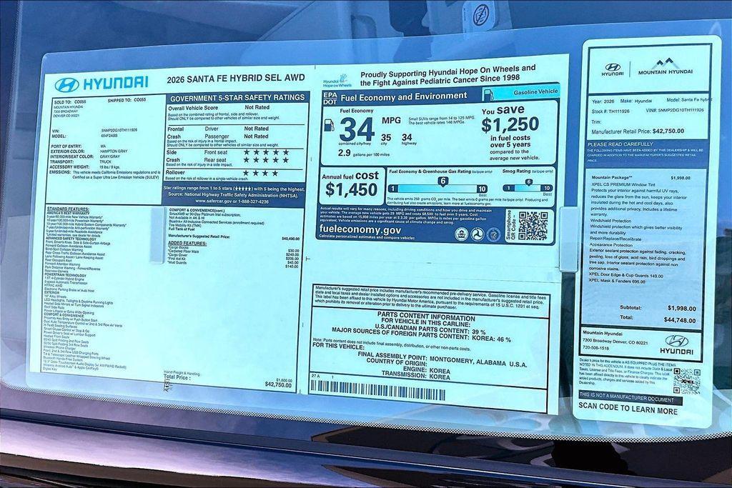 new 2026 Hyundai SANTA FE HEV car, priced at $37,000