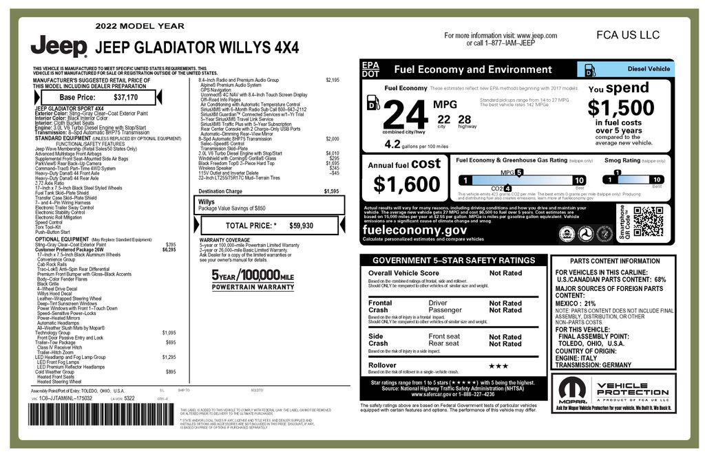 used 2022 Jeep Gladiator car, priced at $34,975