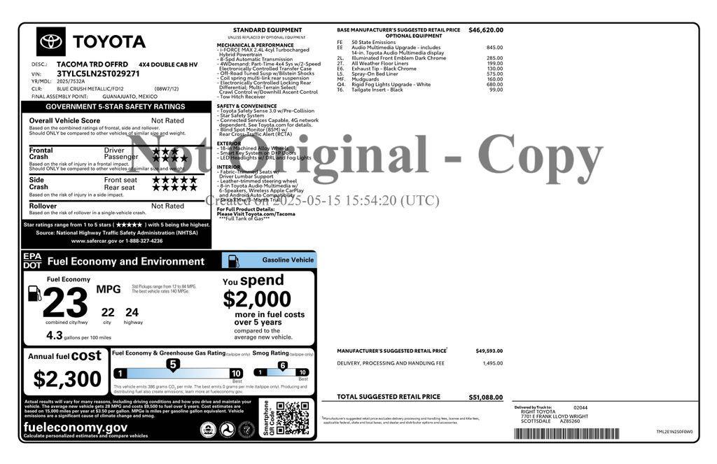 used 2025 Toyota Tacoma Hybrid car, priced at $44,473