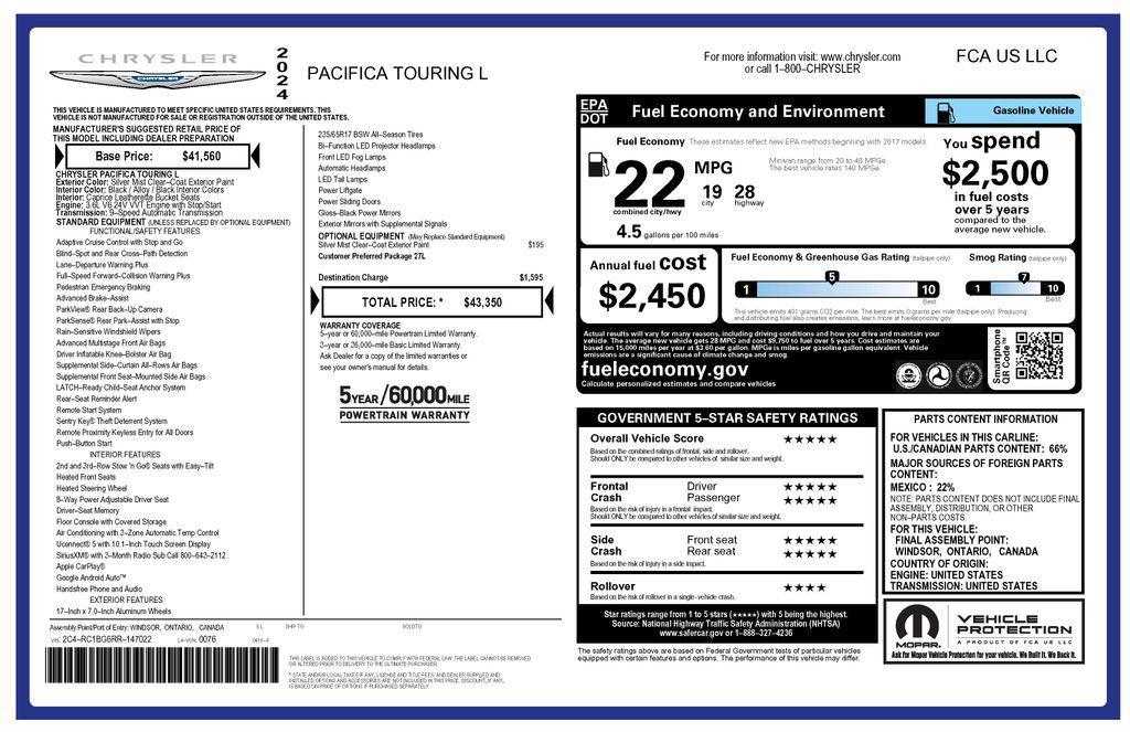 used 2024 Chrysler Pacifica car, priced at $25,073