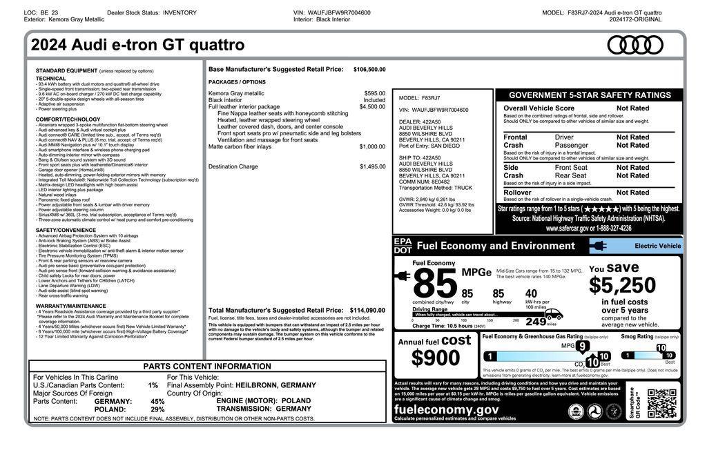 used 2024 Audi e-tron GT car, priced at $48,475