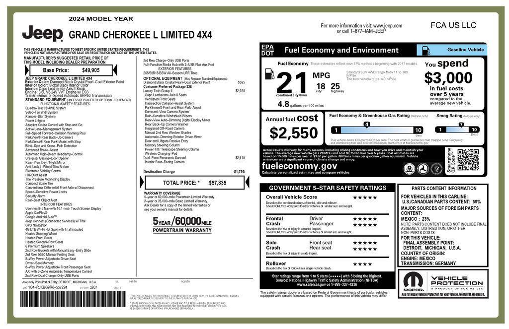 used 2024 Jeep Grand Cherokee L car, priced at $33,973