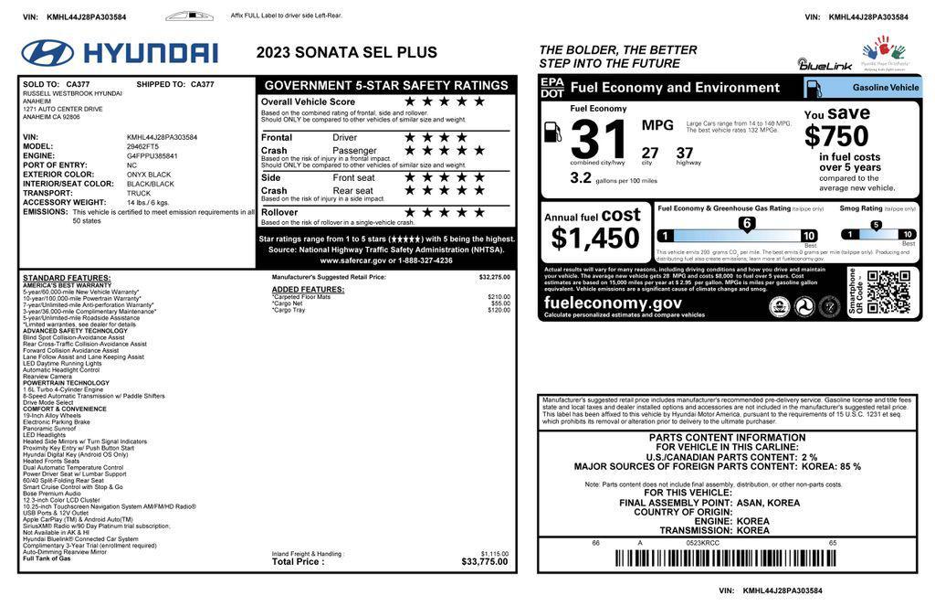 used 2023 Hyundai Sonata car, priced at $25,773