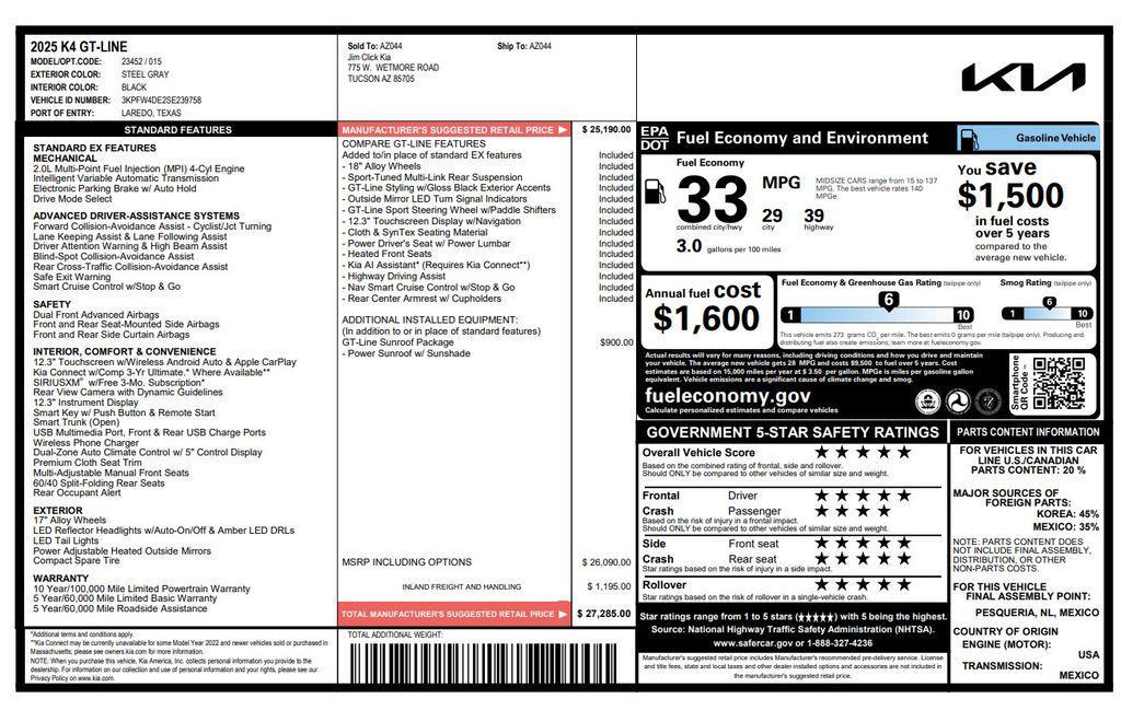 used 2025 Kia K4 car, priced at $27,073