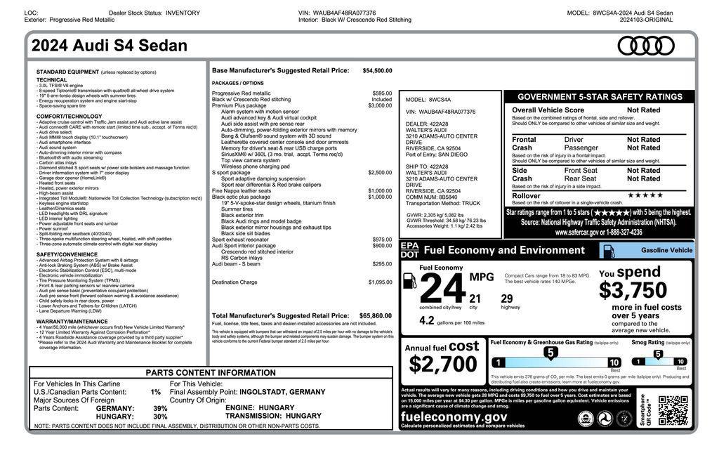 used 2024 Audi S4 car, priced at $39,673