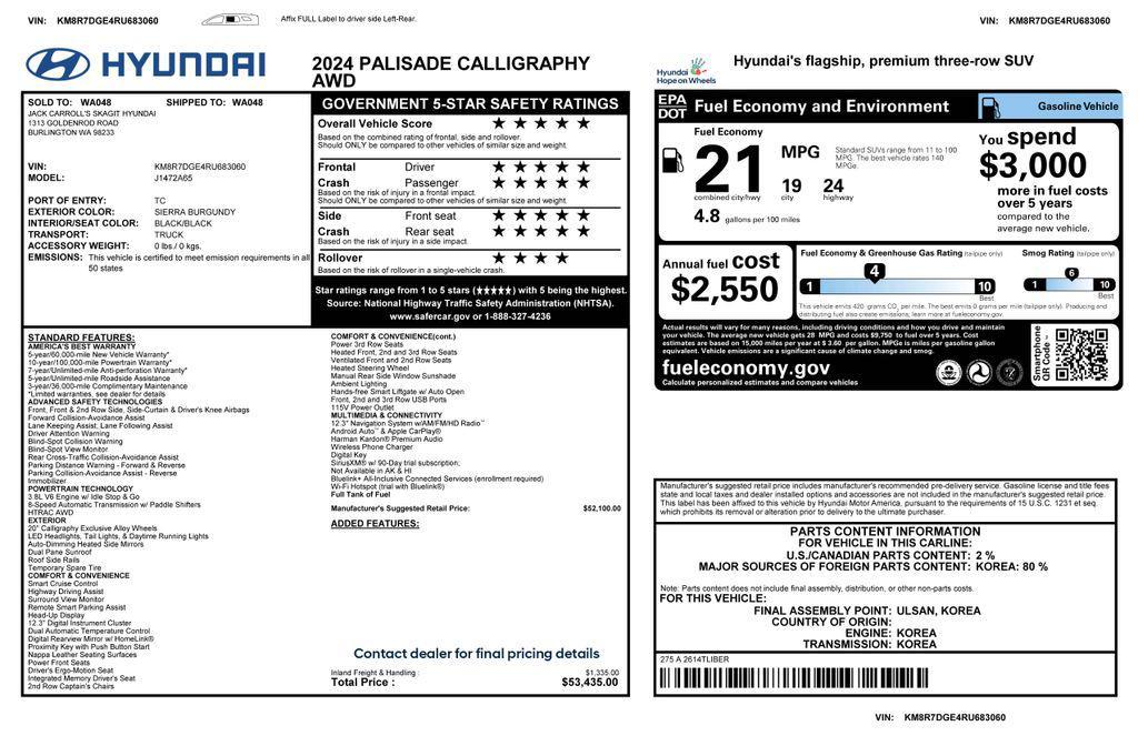 used 2024 Hyundai Palisade car, priced at $38,175