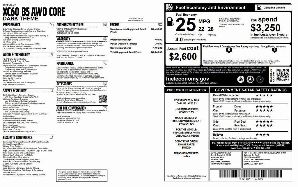 used 2024 Volvo XC60 car, priced at $29,173