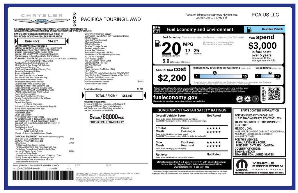 used 2023 Chrysler Pacifica car, priced at $35,175