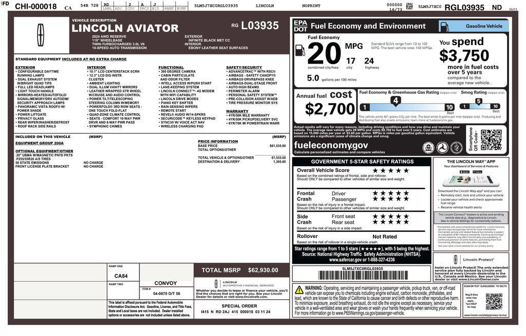 used 2024 Lincoln Aviator car, priced at $53,673