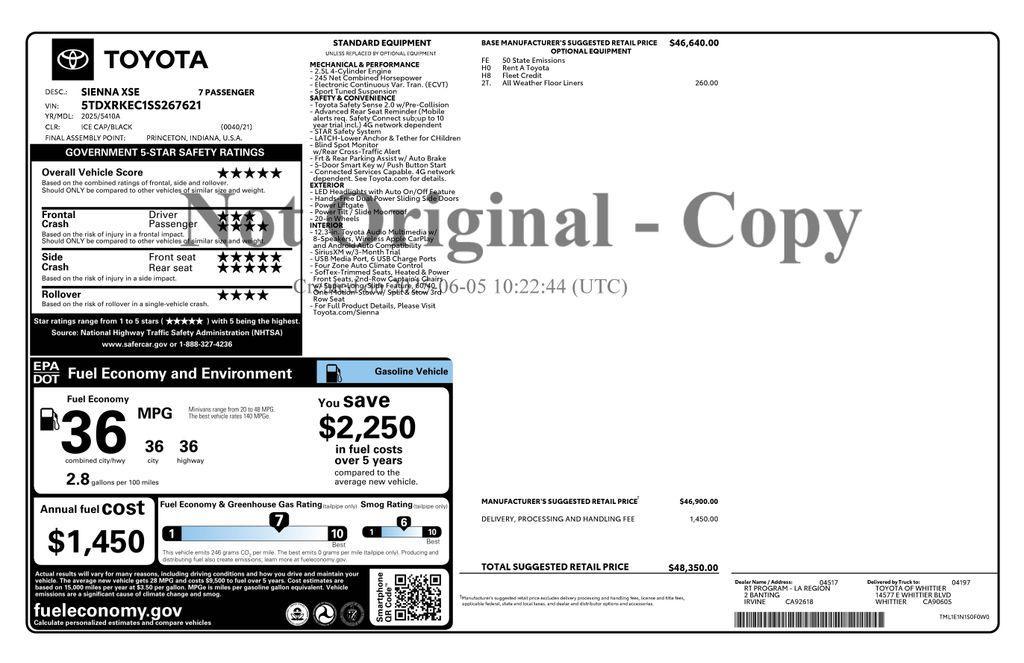 used 2025 Toyota Sienna car, priced at $49,973