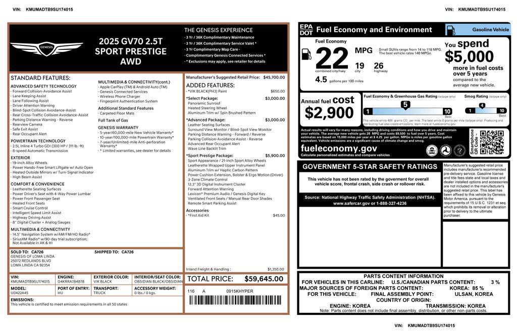 used 2025 Genesis GV70 car, priced at $45,973