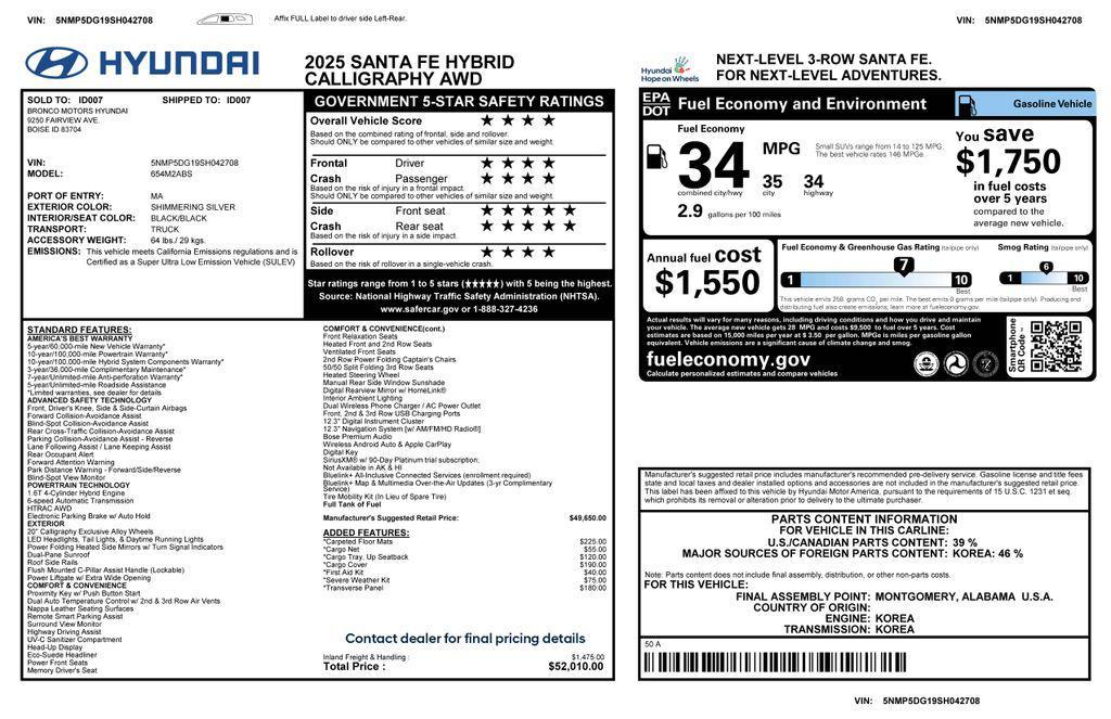 used 2025 Hyundai SANTA FE HEV car, priced at $36,975