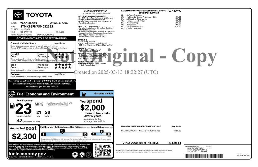 used 2025 Toyota Tacoma car, priced at $33,973