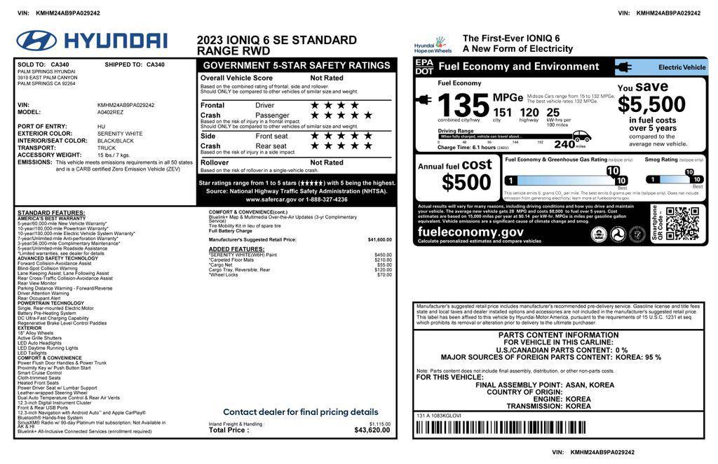 used 2023 Hyundai IONIQ 6 car, priced at $24,373