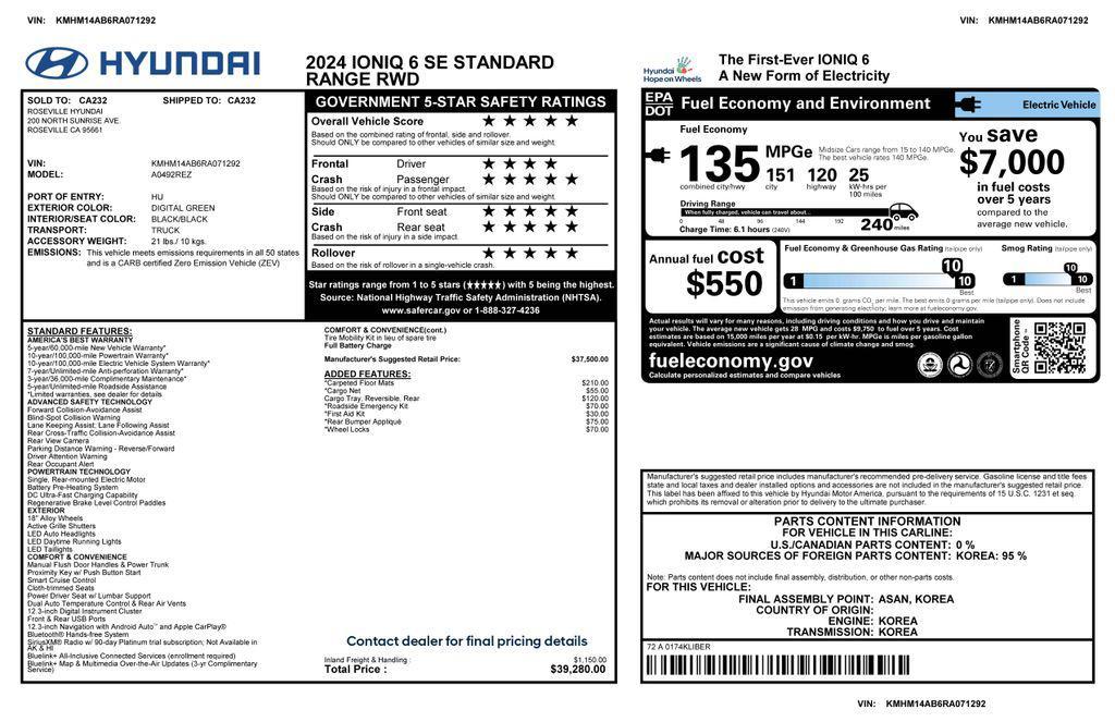 used 2024 Hyundai IONIQ 6 car, priced at $23,973