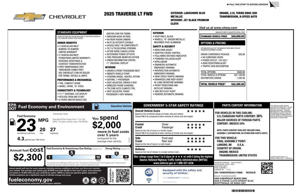 used 2025 Chevrolet Traverse car, priced at $34,973