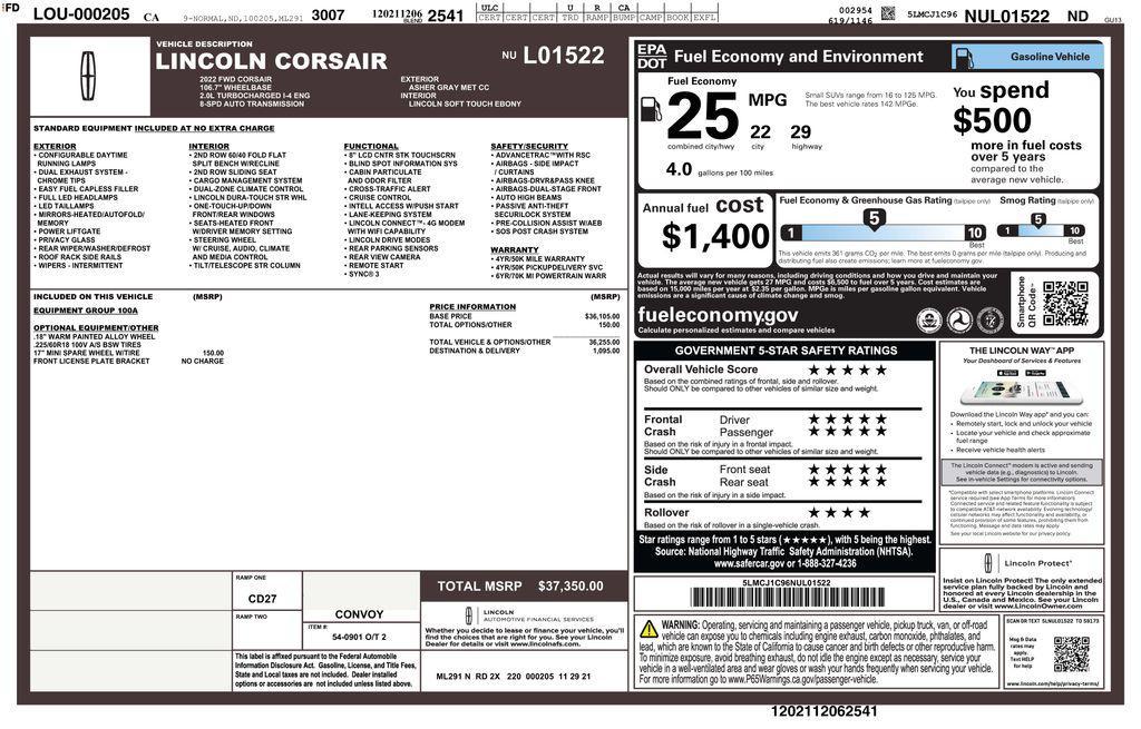 used 2022 Lincoln Corsair car, priced at $28,973