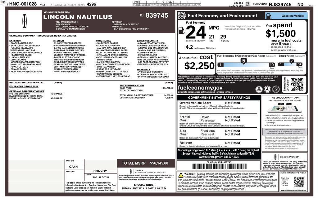 used 2024 Lincoln Nautilus car, priced at $43,473