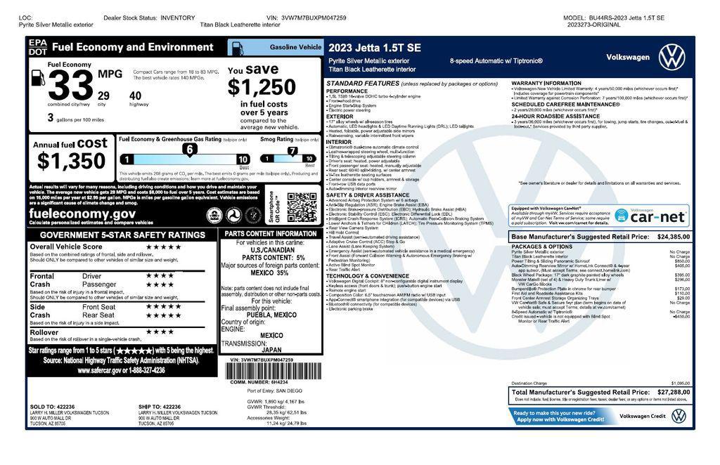 used 2023 Volkswagen Jetta car, priced at $20,673