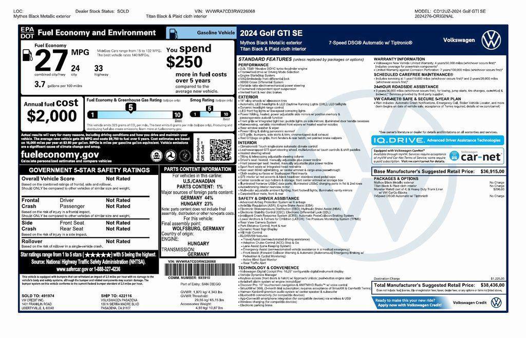 used 2024 Volkswagen Golf GTI car, priced at $29,473