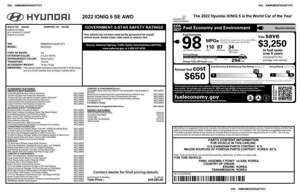 used 2022 Hyundai IONIQ 5 car, priced at $15,873