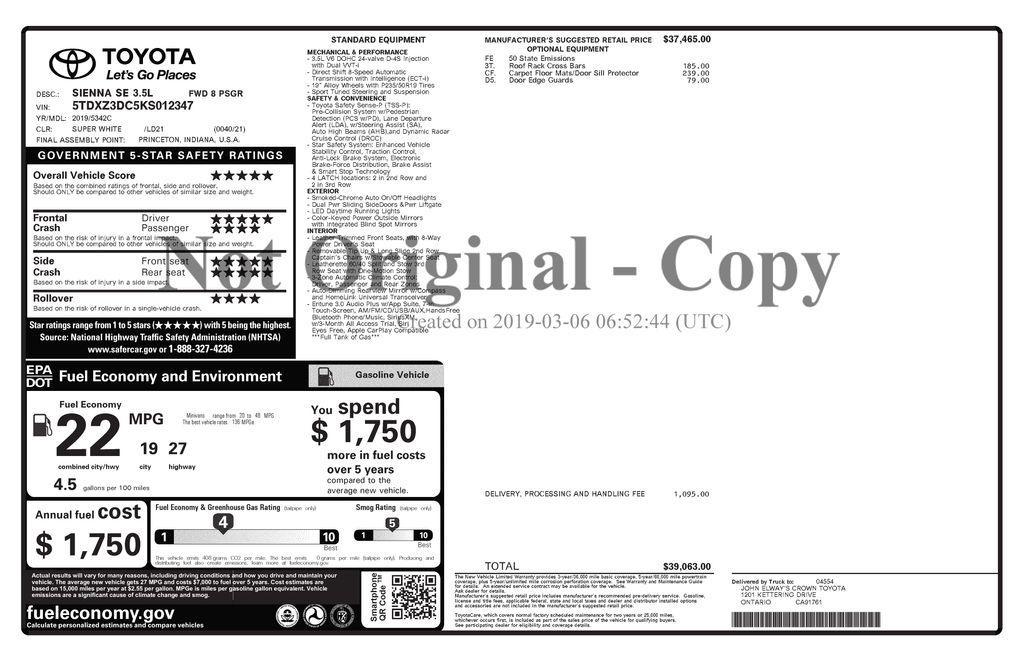 used 2019 Toyota Sienna car, priced at $25,395