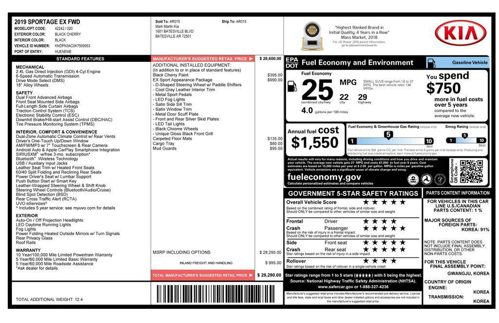 used 2019 Kia Sportage car, priced at $15,495