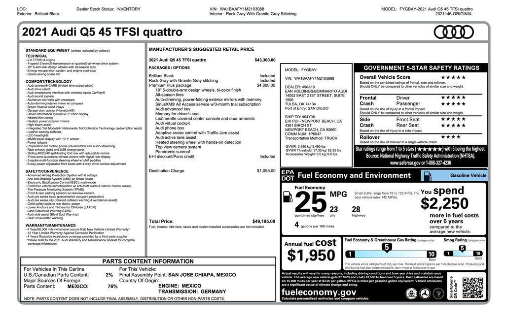 used 2021 Audi Q5 car, priced at $22,673