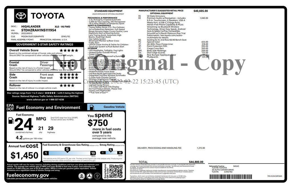 used 2022 Toyota Highlander car, priced at $34,573