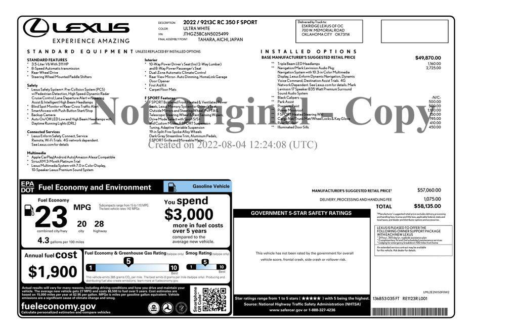 used 2022 Lexus RC 350 car, priced at $40,373