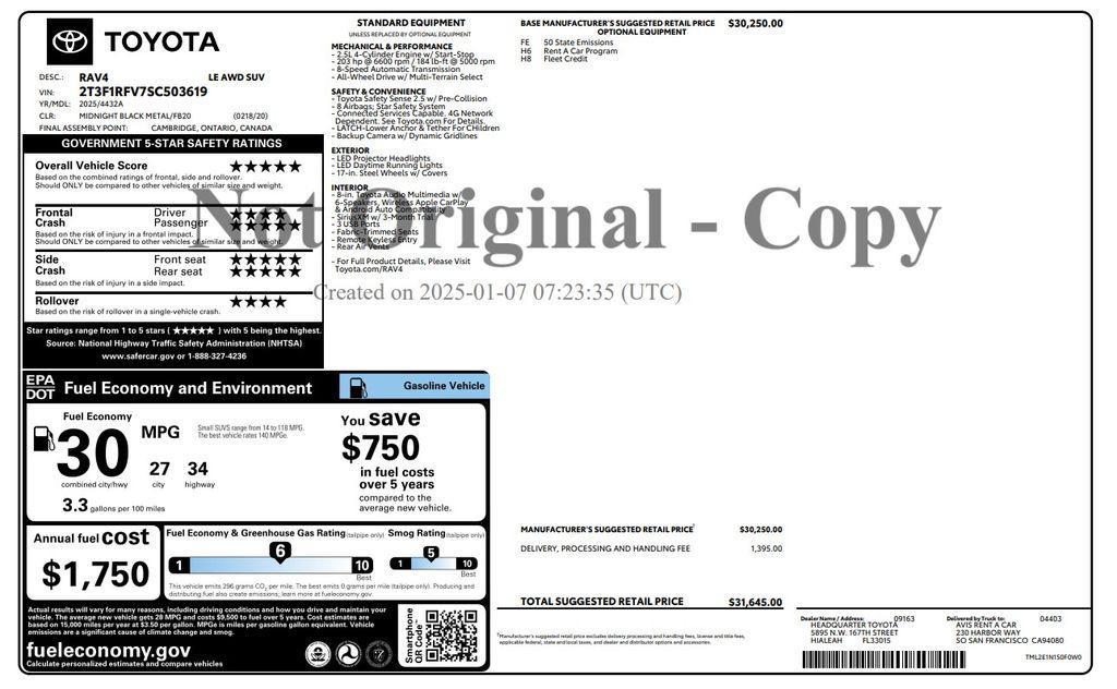 used 2025 Toyota RAV4 car, priced at $29,673