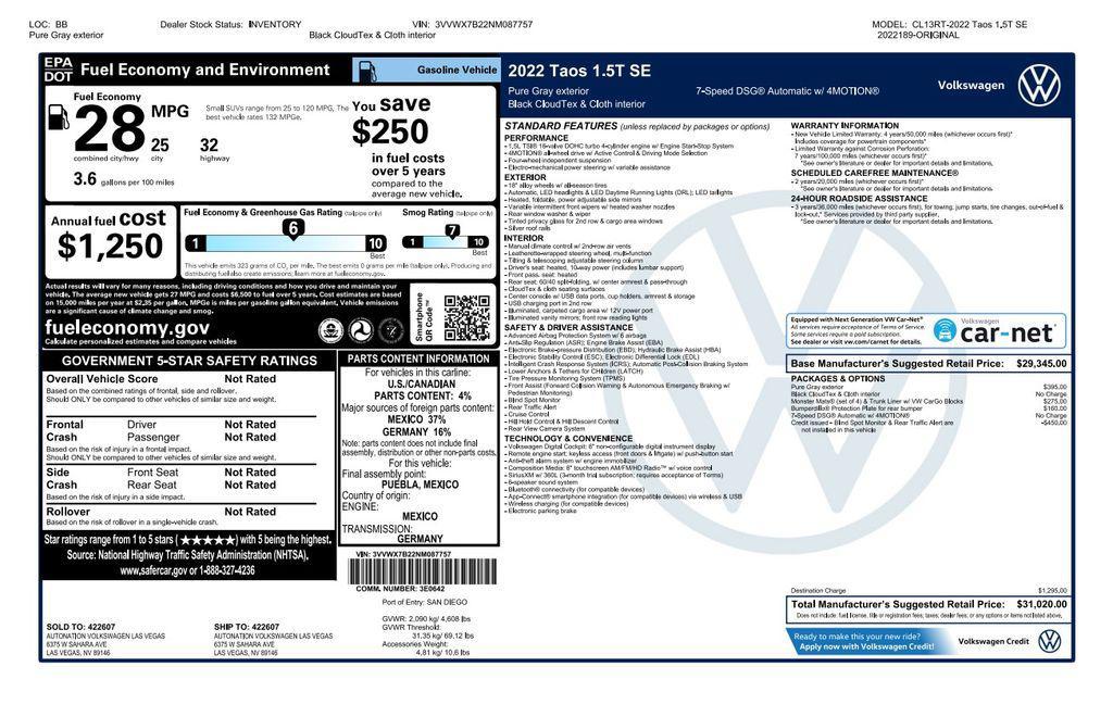 used 2022 Volkswagen Taos car, priced at $24,073
