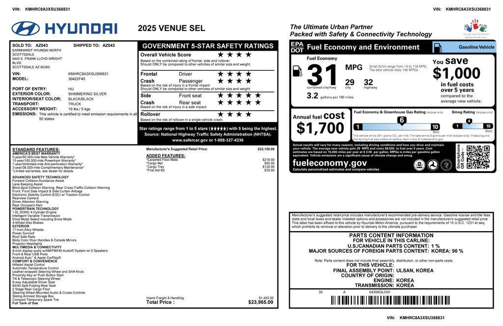 used 2025 Hyundai Venue car, priced at $20,073
