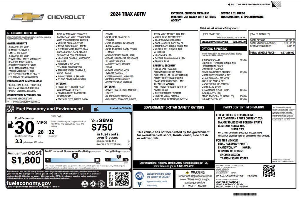 used 2024 Chevrolet Trax car, priced at $22,673