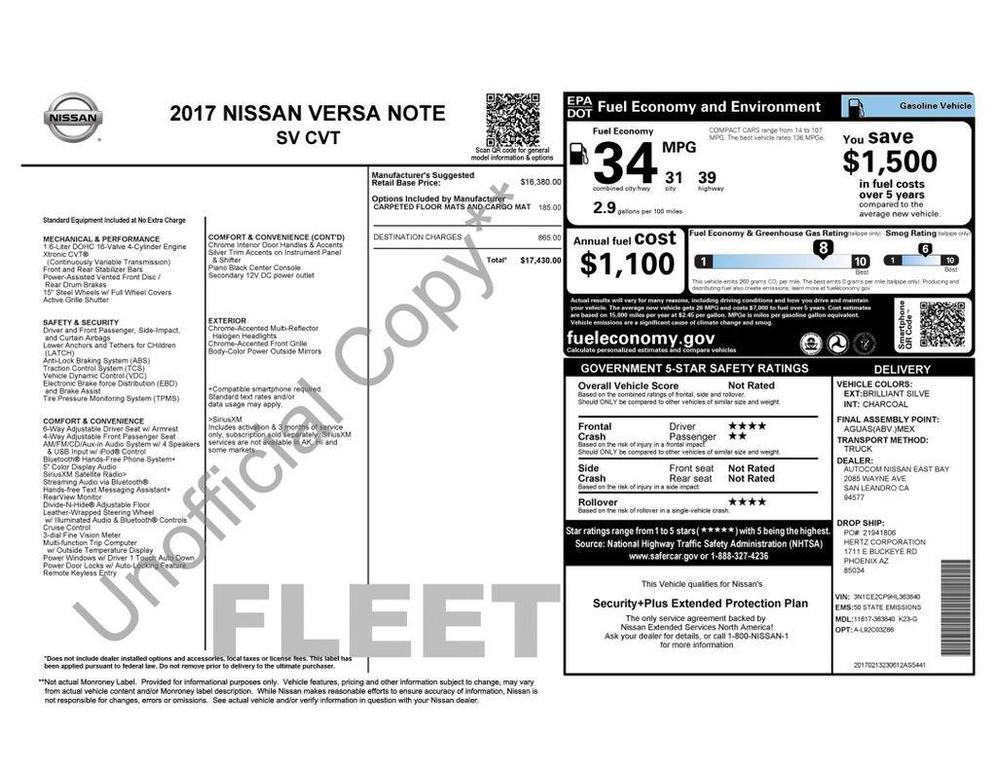 used 2017 Nissan Versa Note car, priced at $7,995