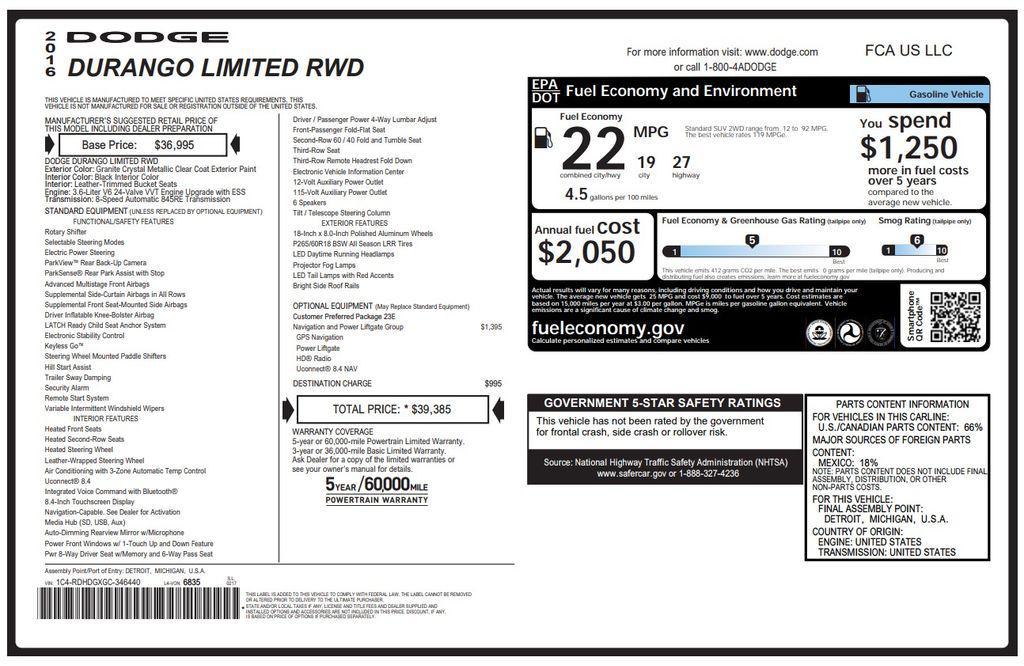 used 2016 Dodge Durango car, priced at $13,495