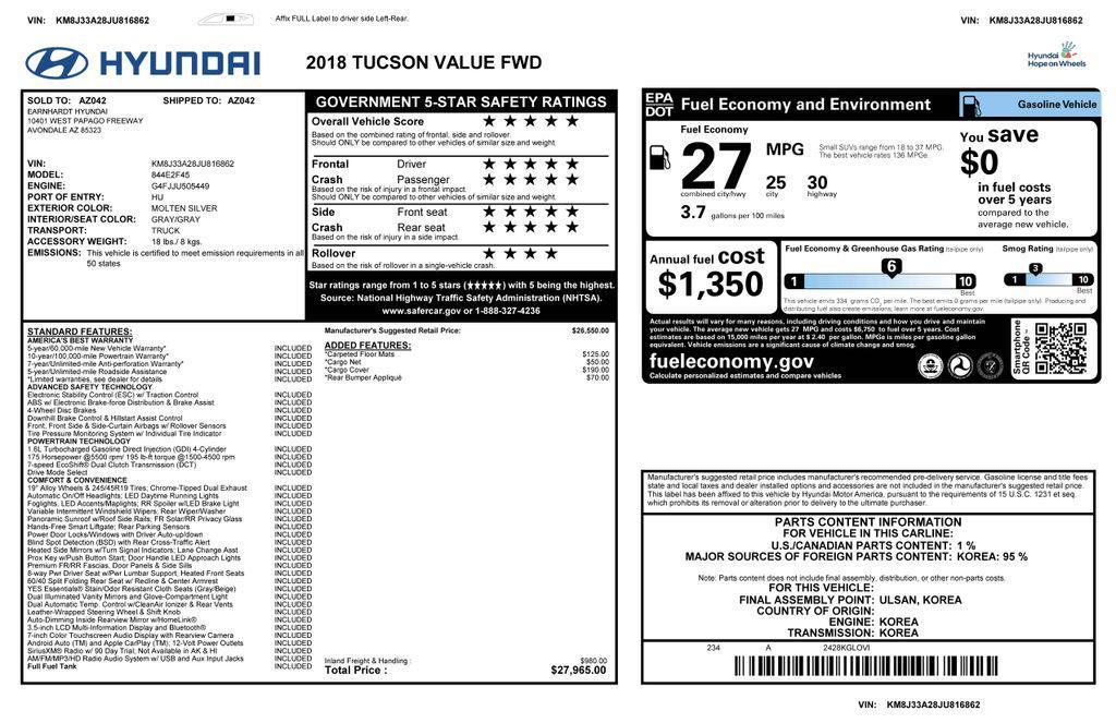 used 2018 Hyundai Tucson car, priced at $13,995
