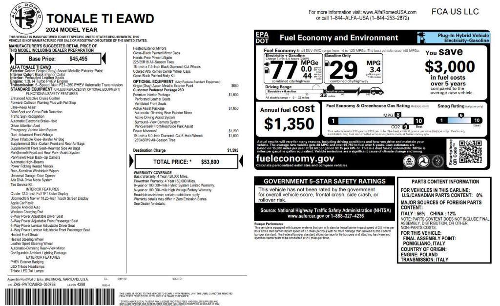 used 2024 Alfa Romeo Tonale car, priced at $25,888