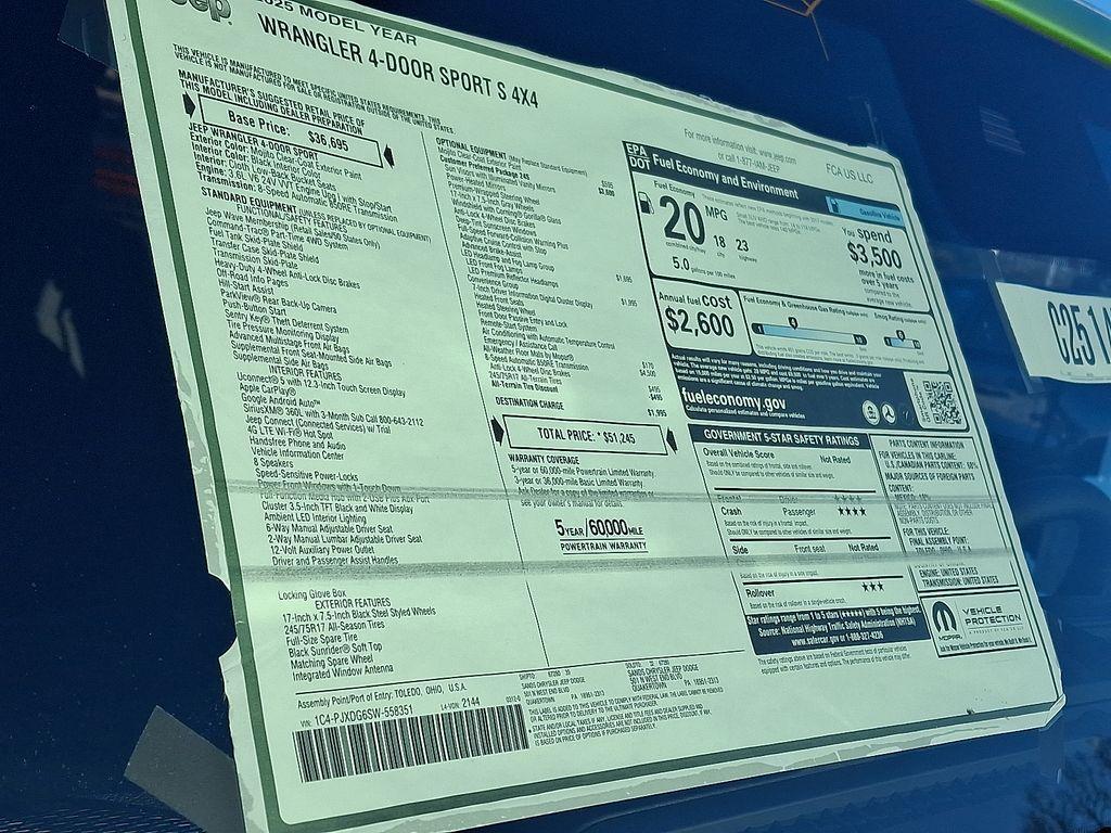 new 2025 Jeep Wrangler car, priced at $49,825