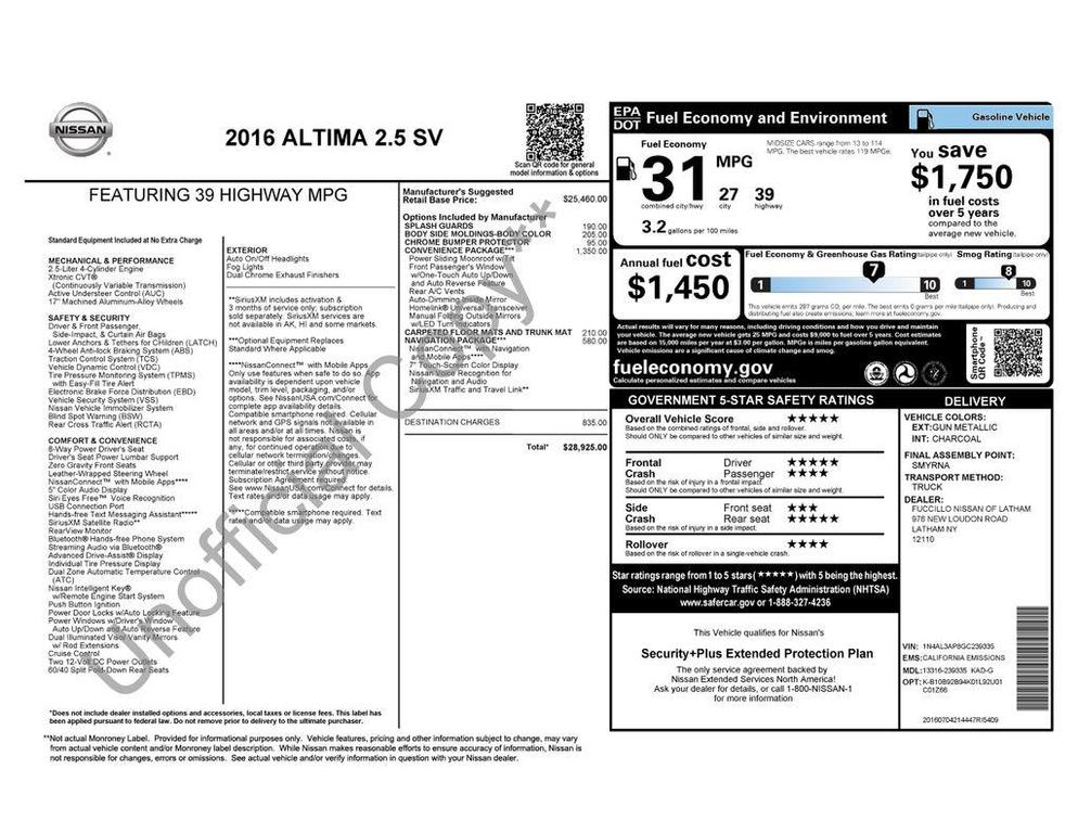 used 2016 Nissan Altima car, priced at $9,450