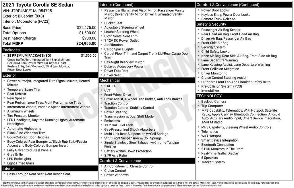 used 2021 Toyota Corolla car, priced at $16,500