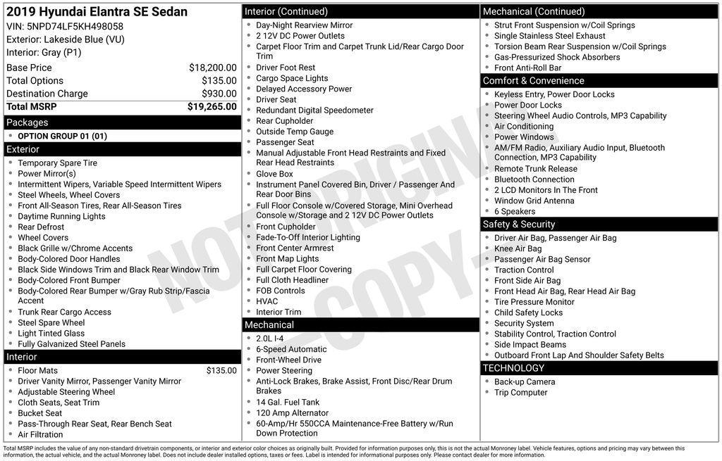 used 2019 Hyundai Elantra car, priced at $9,250