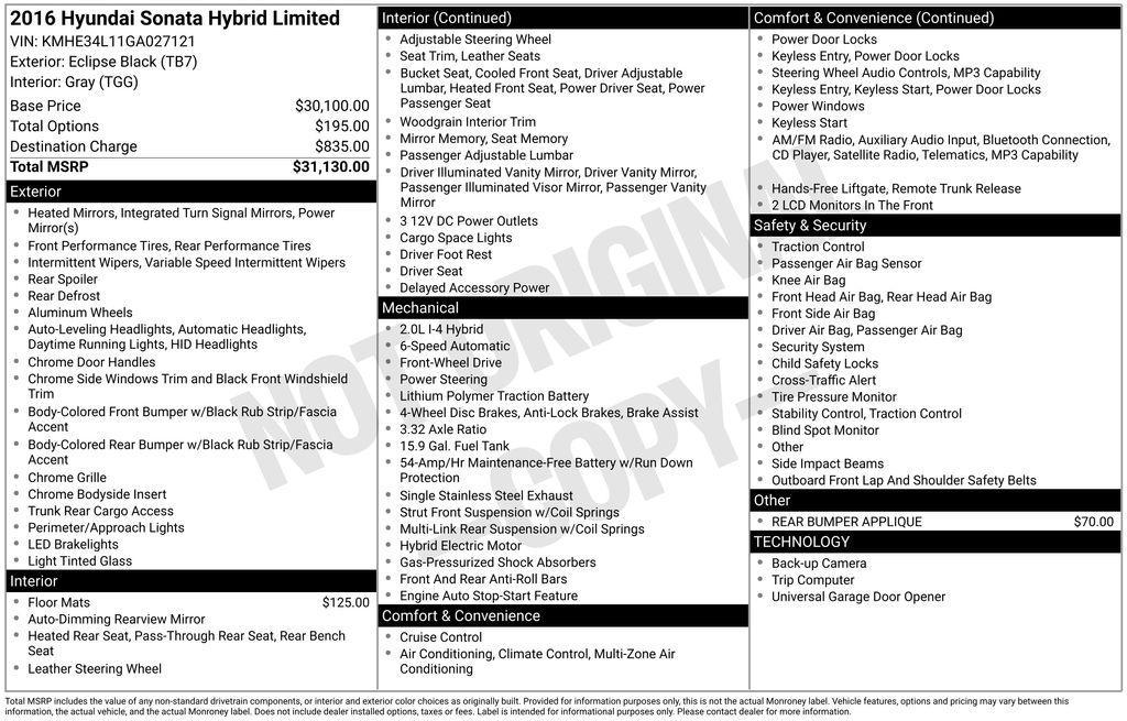 used 2016 Hyundai Sonata Hybrid car, priced at $6,999