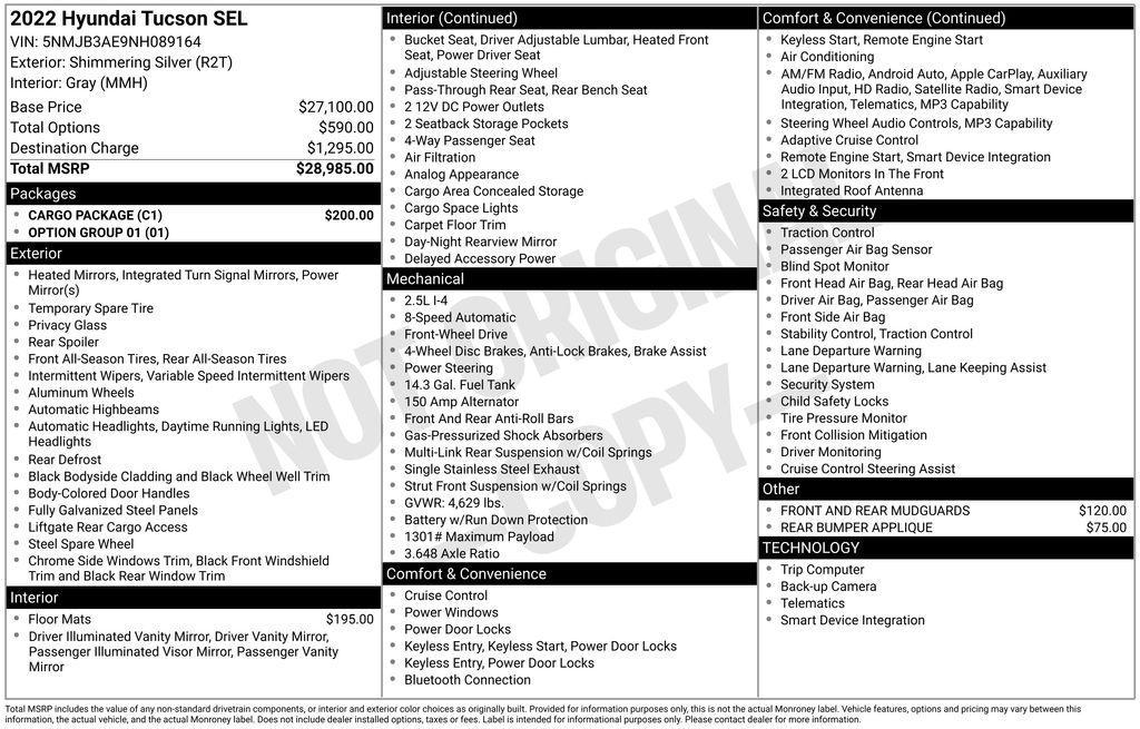 used 2022 Hyundai Tucson car, priced at $18,500