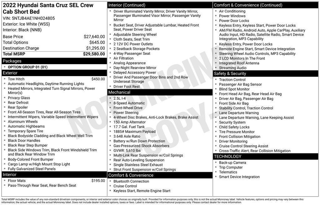 used 2022 Hyundai SANTA CRUZ car, priced at $19,400