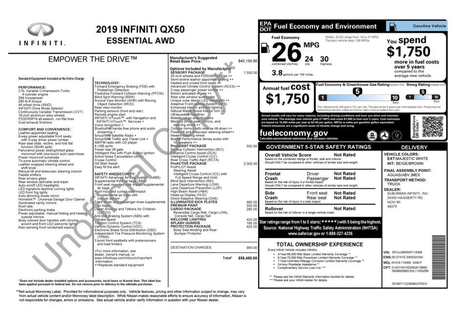 used 2019 INFINITI QX50 car, priced at $18,498