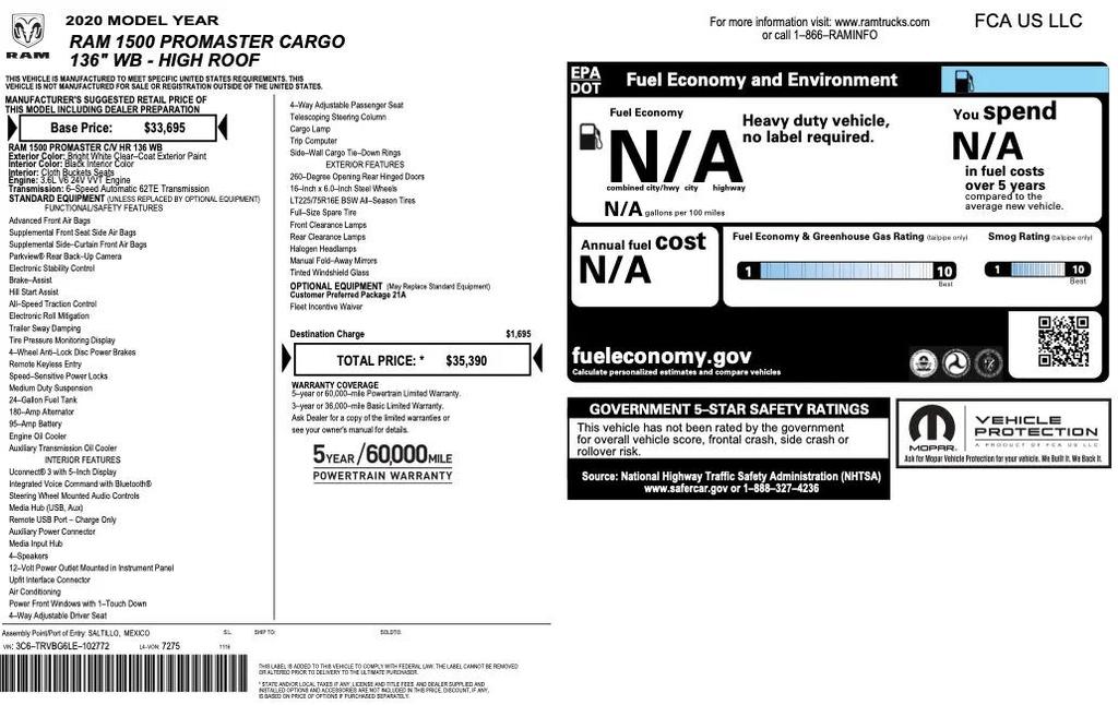 used 2020 Ram ProMaster 1500 car, priced at $24,998